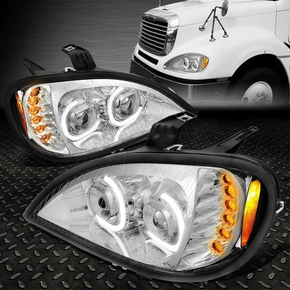 Nuvision for 04-17 Freightliner Columbia Full LED DRL Dual Projector Headlights Chrome