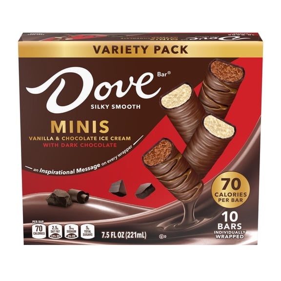 Dove Miniatures Dark Chocolate Ice Cream Bars 10 Count, Cardboard Box Frozen