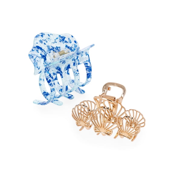 Time and Tru Women's Mixed Metal and Acrylic Claw Clip Set, 2-Piece