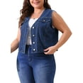 thumbnail image 5 of Agnes Orinda Women's Plus Size Cropped Denim Vest Button Down V Neck Sleeveless Casual Jean Waistcoat Jackets 2X Blue, 5 of 7
