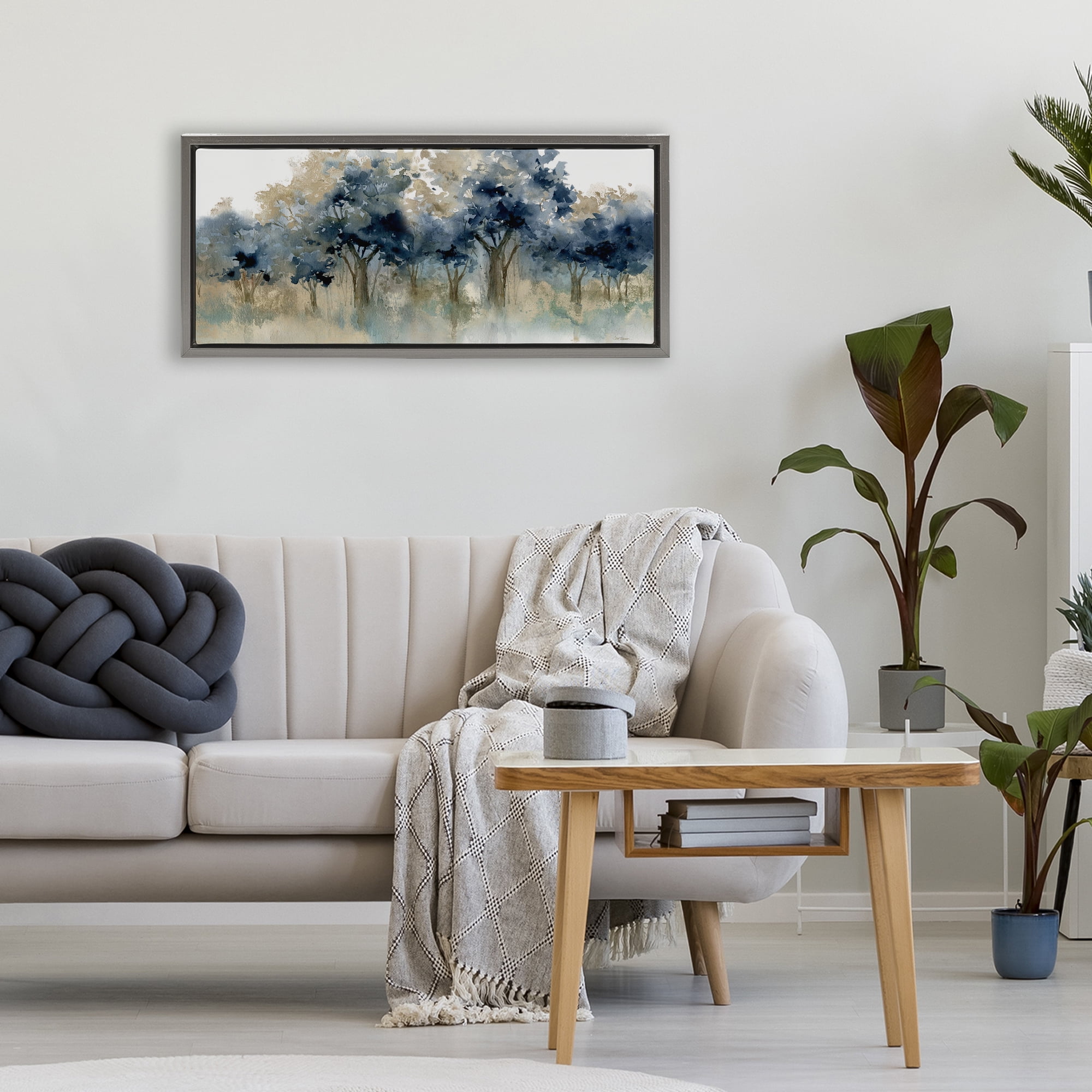 Stupell Industries Indigo Woodland Watercolor Study Gray Framed Floater Canvas Wall Art, design by Carol Robinson