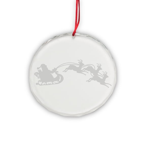 Santa Sleigh Round Crystal Deep Etched Ornament