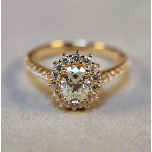 2Ct Oval Cut Simulated Diamond Women Halo Wedding Ring 14k Yellow Gold Plated