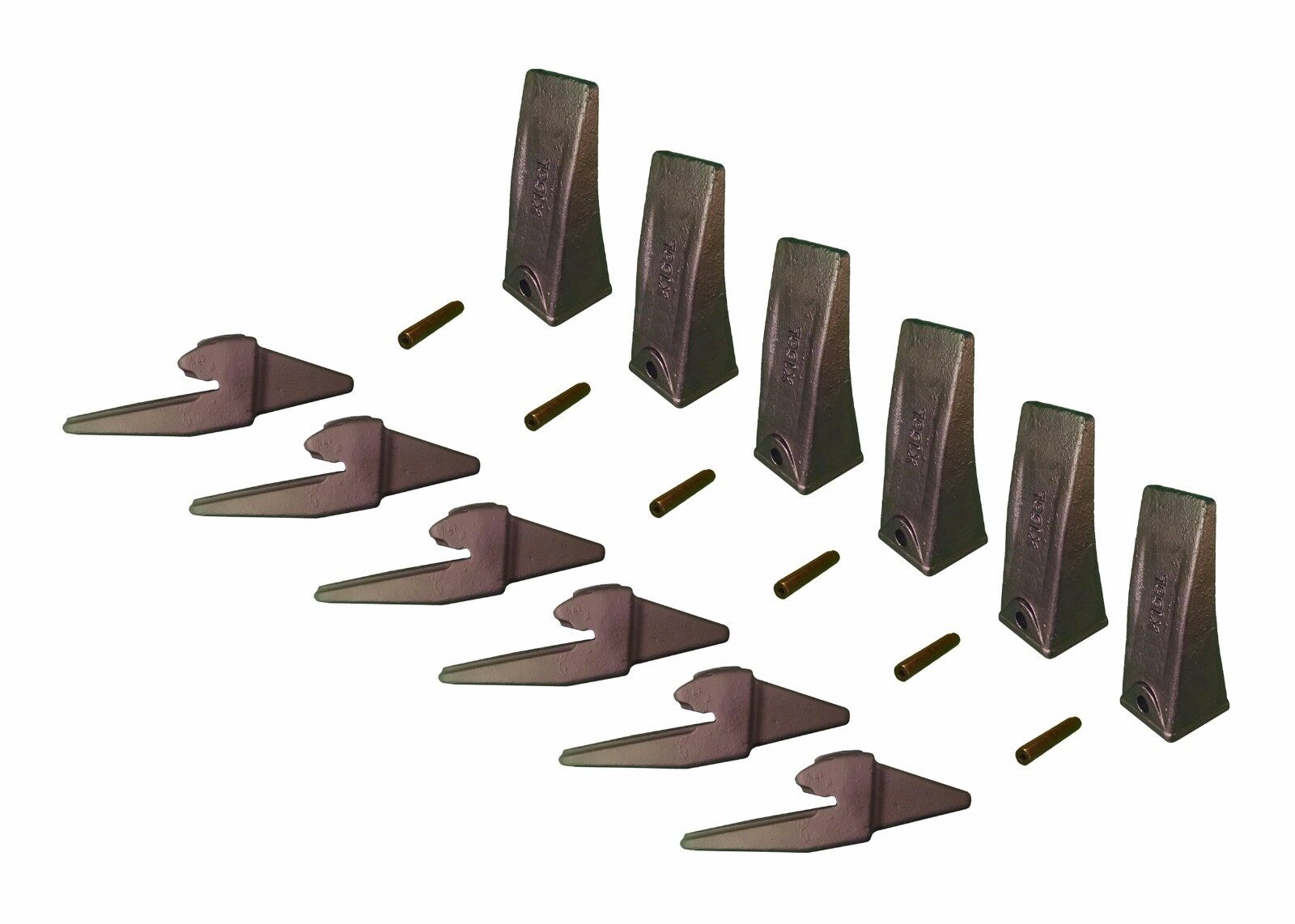 Mini Excavator Bucket Teeth, 6 Bottom Leg weldon shanks, pins, teeth