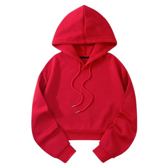 Rbaofujie Chandails Surdimensionnés pour Femmes Chandails à Capuche Courts Décontractés à la Mode pour Femmes Chandails en Molleton Confortables Rouges pour Adolescentes