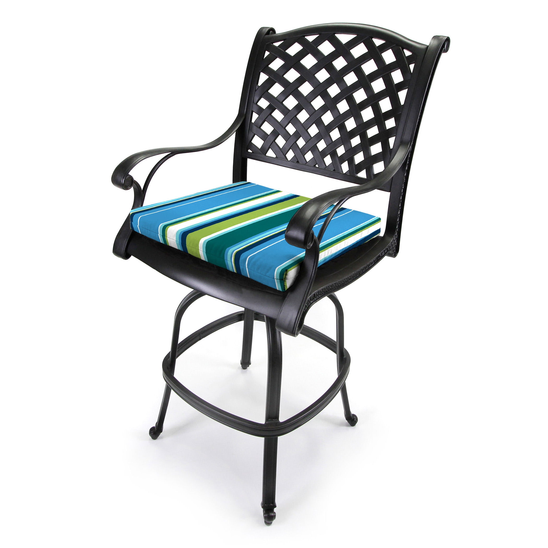 Jordan Manufacturing 17" x 19" Covert Capri Blue Stripe Rectangular Outdoor Chair Pad Seat Cushion with Ties (2 Pack)