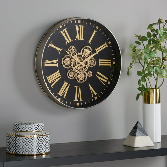 SEI Thatcher 20" Gear Wall Clock, Black/Gold