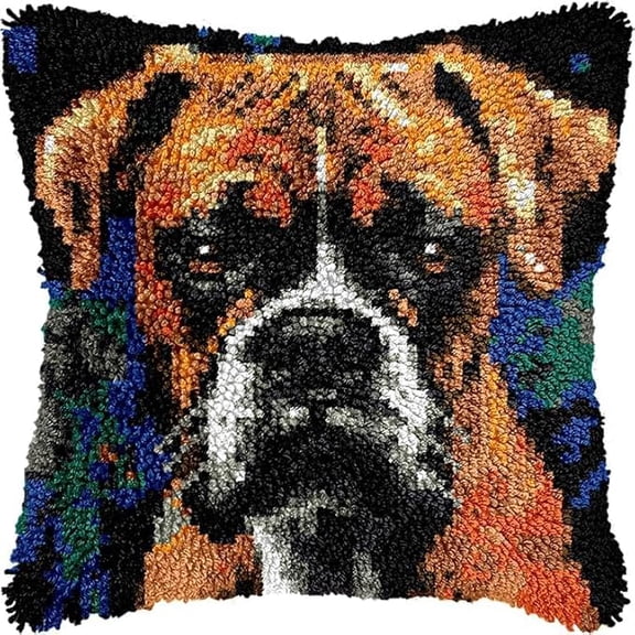 Latch Hook Kits for Kids Adults Boxer Dog DIY Rug Tapestry Kits with Printed Canvas Embroidery Festival Home Decoration 17X17Inch