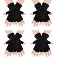 thumbnail image 1 of 4 pares de guantes negros sin dedos para mujeres y hombres, guantes unisex de medio dedo tejidos, 1 of 1