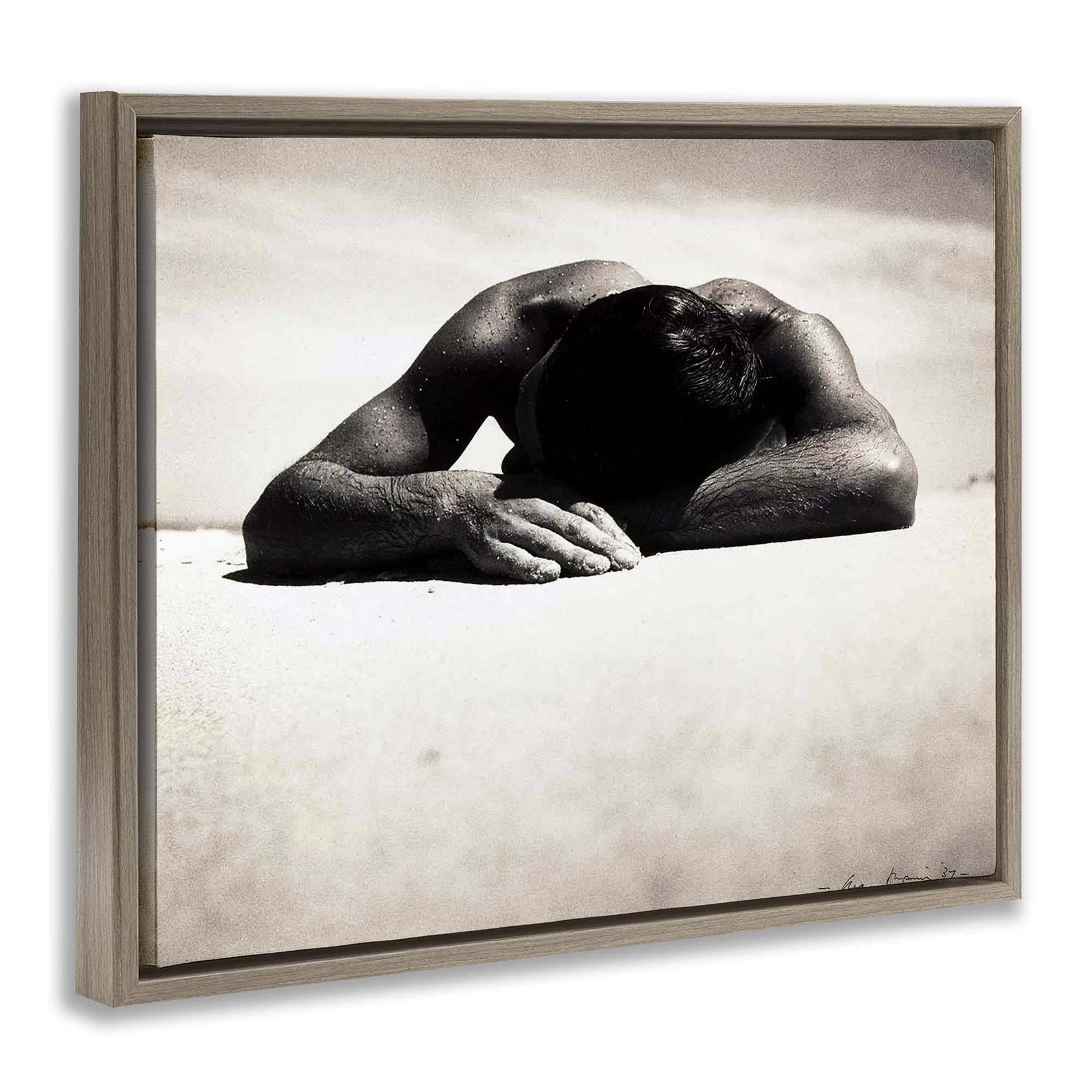 Stupell Industries Sunbaker Beach Photography People Photography Brown Floater Framed Canvas Art Print Wall Art, 21 x 17