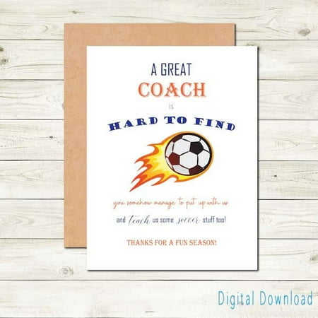 Great Coach Appreciation Card – "A Great Coach is Hard to Find" Soccer Design – Thank You Greeting for Coaches – Envelope Included, Blank Inside