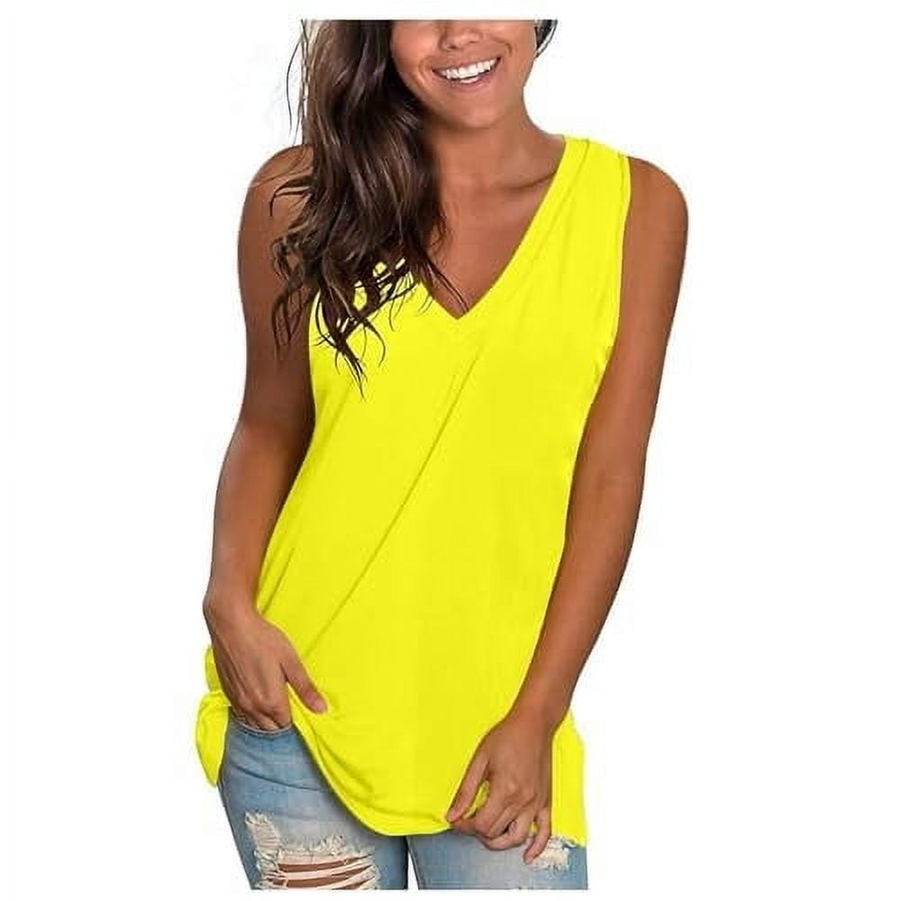 OOOUM Women Sleeveless Tank Top Deep V Neck Curved Hem Loose Fit