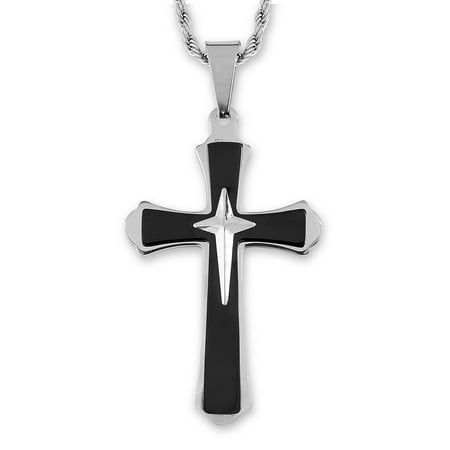 - West Coast Jewelry Men's Two-Tone Stainless Steel Flared Triple Layer Cross Pendant