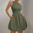 thumbnail image 5 of ZZwxWA Summer Dresses for Women 2025 Casual Sleeveless Tank Mini Short Dress Crew Neck Bubble Sundress with Pockets, 5 of 7