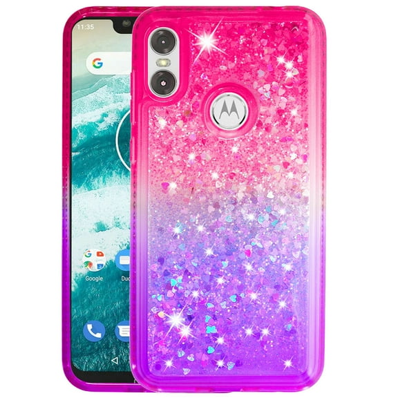 SOATUTO For Motorola One P30 Play Case Moto One P30 Play Glitter Case Sparkle Glitter Flowing Liquid Quicksand with Shiny Bling Diamond Women Girls Cute Case For Motorola One P30 Play - Pink Purple