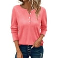 thumbnail image 2 of Red Women's Long Sleeve T-shirt, Women'S Button Long Sleeve T Shirt Round Neck Casual Tunic Top,Women's Long sleeve T-shirt L, 2 of 8
