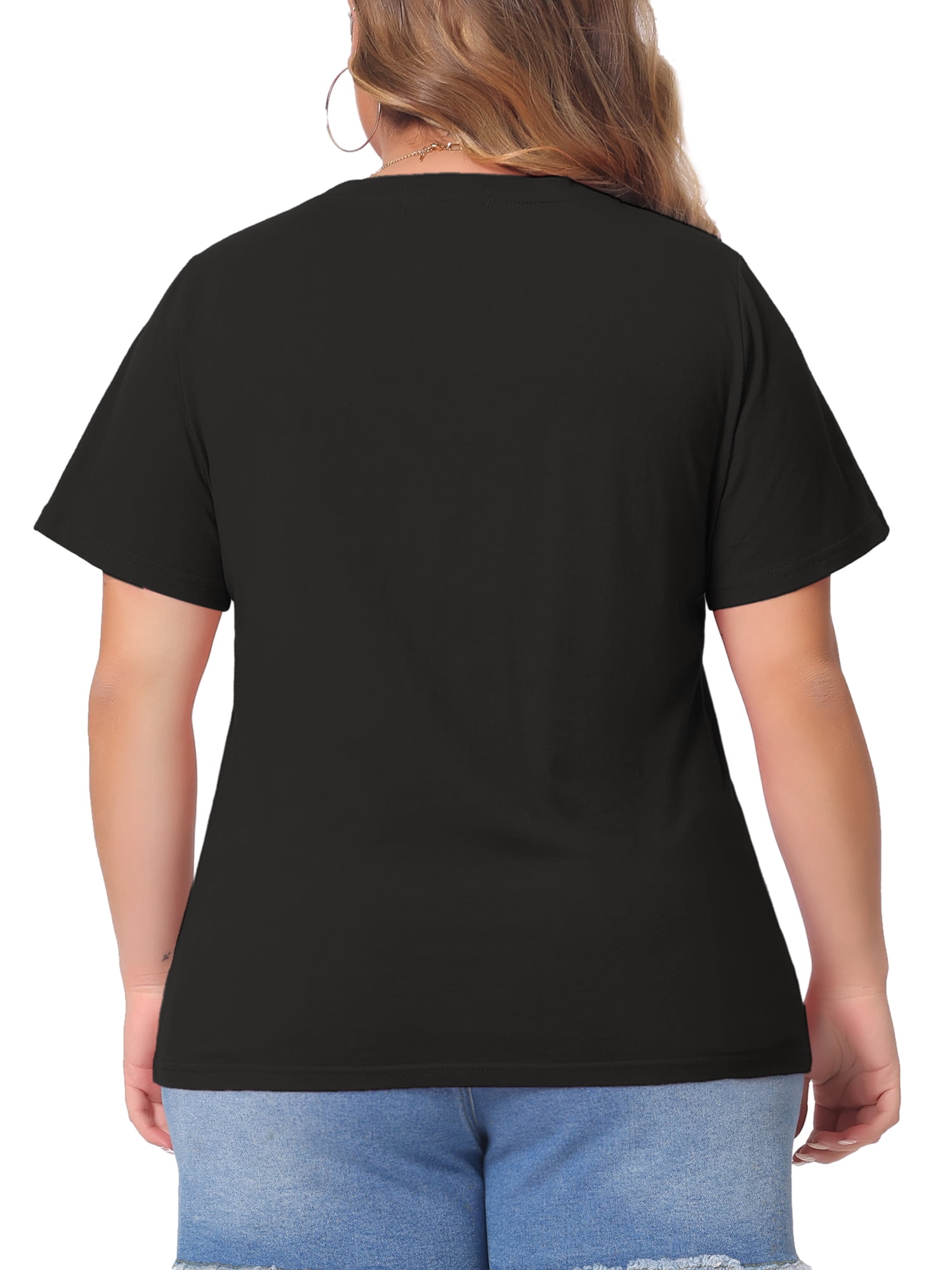 DARING DIVA Women's Plus Basic V Neck Short Sleeve Casual Tops T Shirts 3X Black