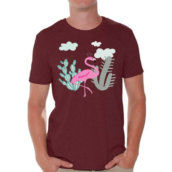 Awkward Styles Flamingo Cactus T Shirt for Men Summer Mens Shirts Pink Flamingo Clothes for Men Flamingo T-Shirt Beach Tshirt Pink Flamingo Gifts Flamingo Shirts Summer Clothing Collection for Men