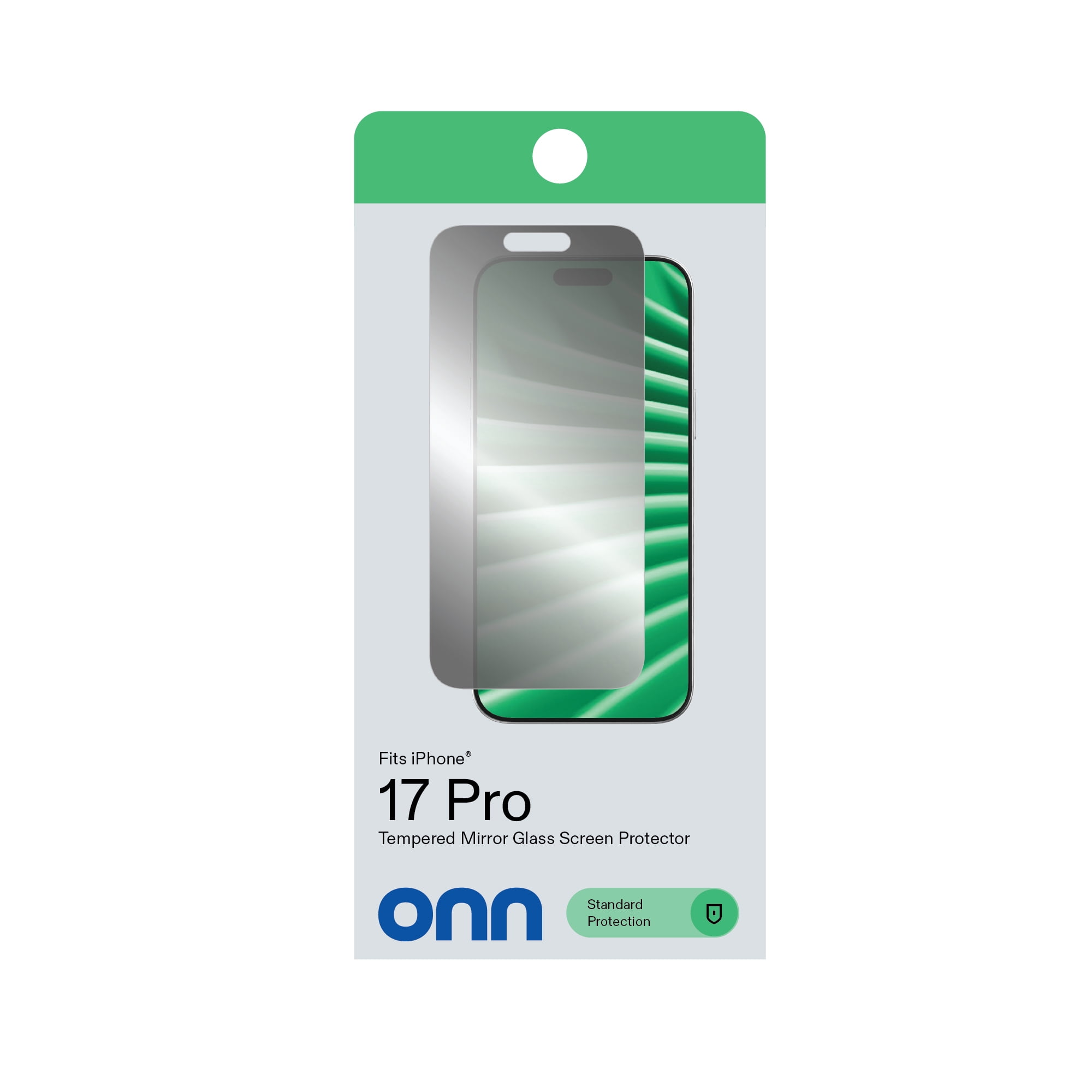 onn Mirror Glass Screen Protector for iPhone 17 Pro with Easy Application Tray - Silver Mirror Finish