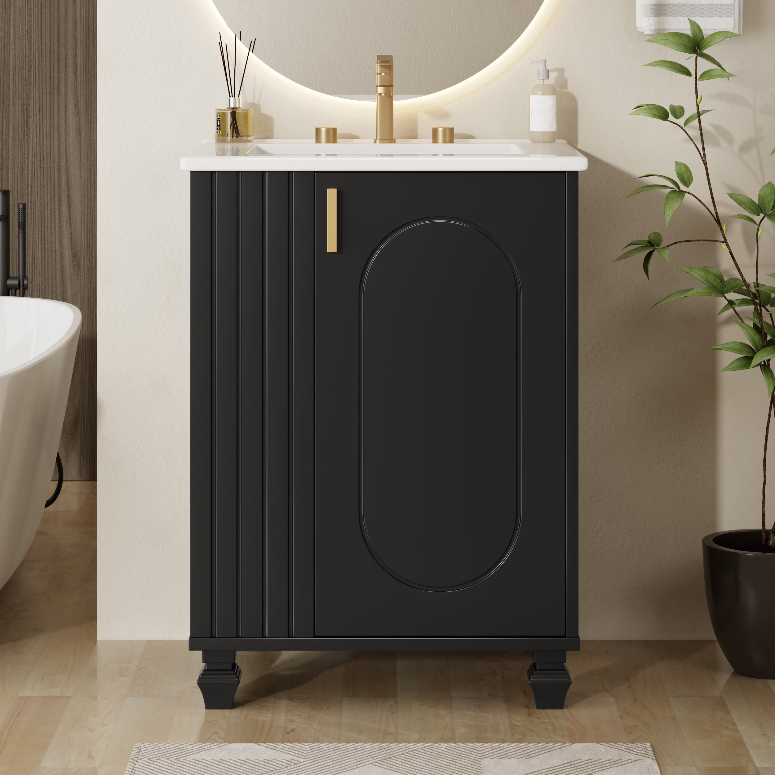 Harper & Bright Designs 24" Small Bathroom Vanity Sink Combo, Bathroom storage Cabinet with Door Shelf, Single Sink Bathroom Vanity for Small Space, Black