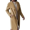 thumbnail image 2 of Women's Lapel Pea Trench Coat Long Jacket Open Front Belted Overcoat with Belt, 2 of 6