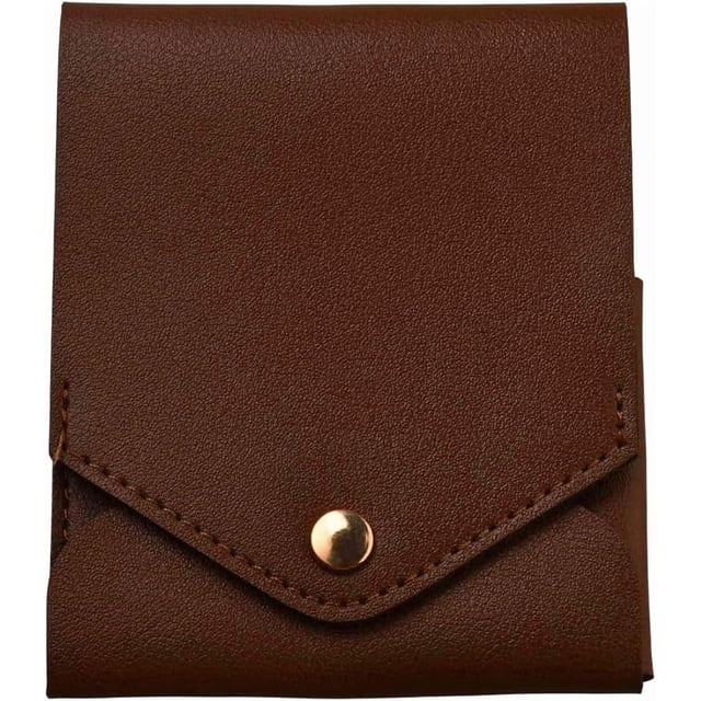 Cartera compacta multifuncional hecha a mano de cuero para guardar billetes con ranura para bolígrafo, tarjetero plegable minimalista delgado marrón.