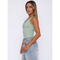 thumbnail image 5 of Women'S Sleeveless Square Neck Tank Top Double Layer Basic Crop Tops Summer Fitness Workout Casual Tops Green L, 5 of 7