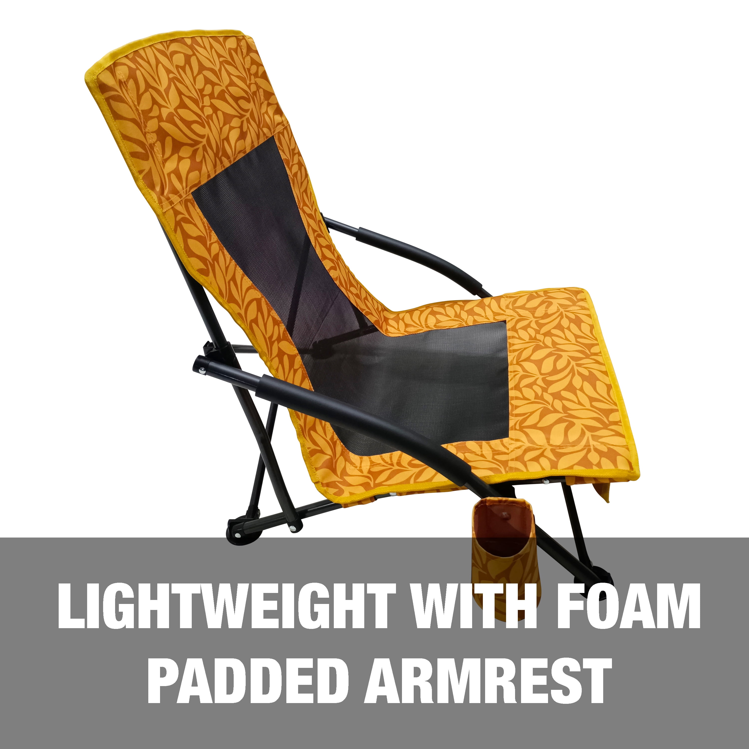 Bliss Hammocks Collapsible Beach Chair W/ Cup Holder & Storage Bag, 275 lb. Capacity (Amber Leaf)