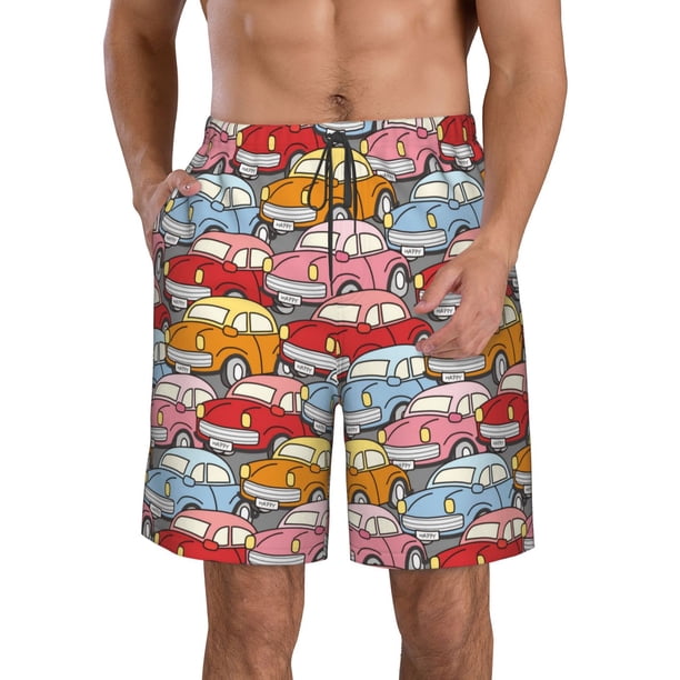 Fotbe Cute Cars Trajes de Baño Estampados para Hombre, Shorts de Verano de Secado Rápido, Ropa de Playa, Bañadores-X-Large