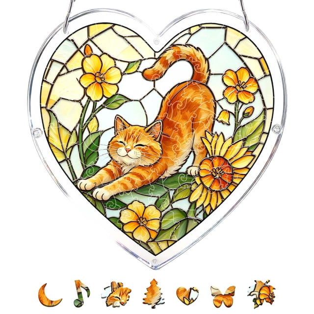 Rompecabezas de acrílico en forma de corazón con 94 piezas, decoración colgante para jardín y porche exterior, adorno transparente resistente a la intemperie, 19 cm.