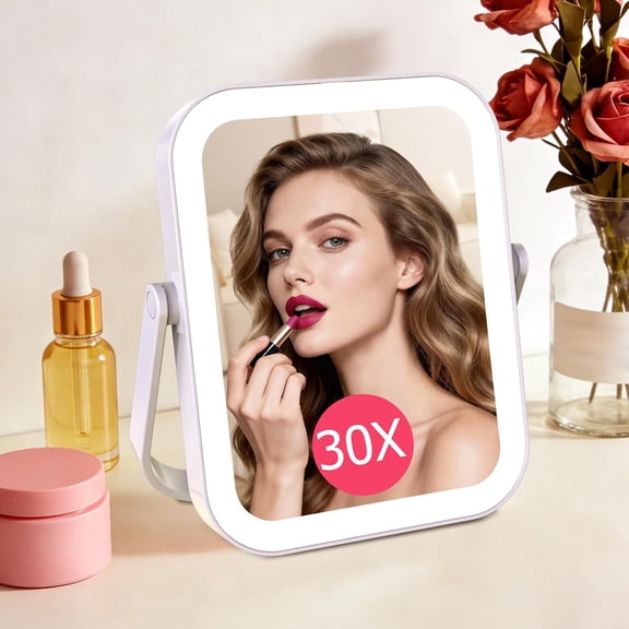 30X/1X Travel Magnifying Mirror with Light,White