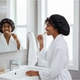 thumbnail image 3 of 2 Pcs Satin Double Layer Shower Caps, Reusable Waterproof Bath Caps for Women, Multi‑Function Hair Care & Sleeping Cap, 3 of 7