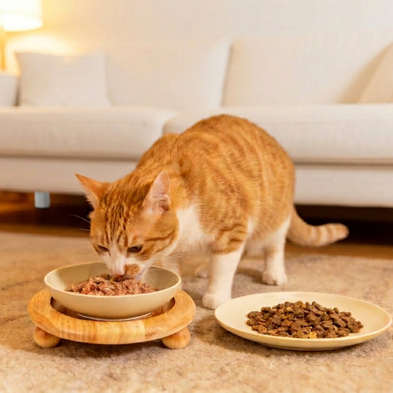 Raised Ceramic Wide Whisker Friendly Cat Dish Food and Water Bowl with 2 Style Stand Adjustable Pet Bowl Set for Food and Water