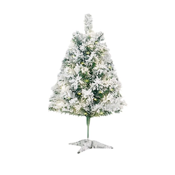 S Snow Flocked Christmas Tree Hinged Artificial Pines Tree Pvc Plastic Pipe Material With Lights 45Cm Size For Home Office Holiday Decorations White Color