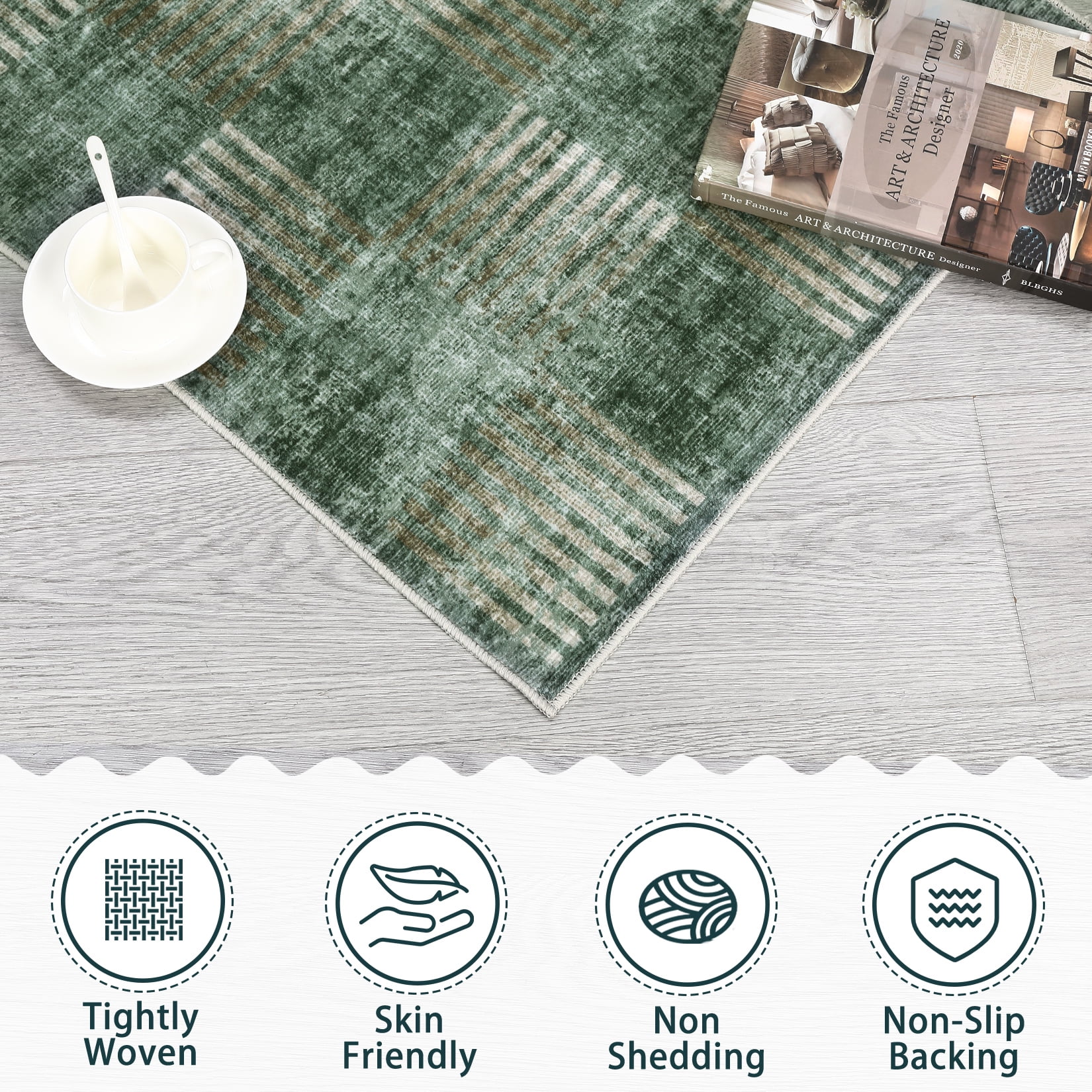 Tzou Modern Washable Runner Rugs 2'x6' for Hallway, Soft Plaid Carpets Non-Slip, for Entryway Kitchen