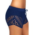 thumbnail image 4 of Womens Side Split Waistband Bokini Swim Lace Shorts with Panty Liner, Navy, X-Large, 4 of 4