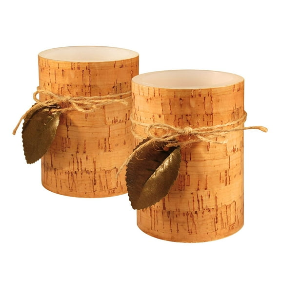 LumaBase Cork with Leaf Battery Operated LED Candles - Set of 2