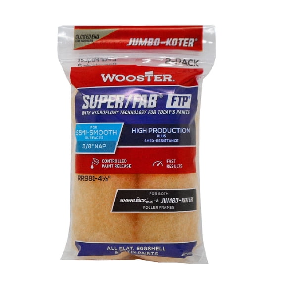 Wooster Brush 1015315 0.37 x 4.5 in. Super & Fab Paint Roller Cover, Pack of 2