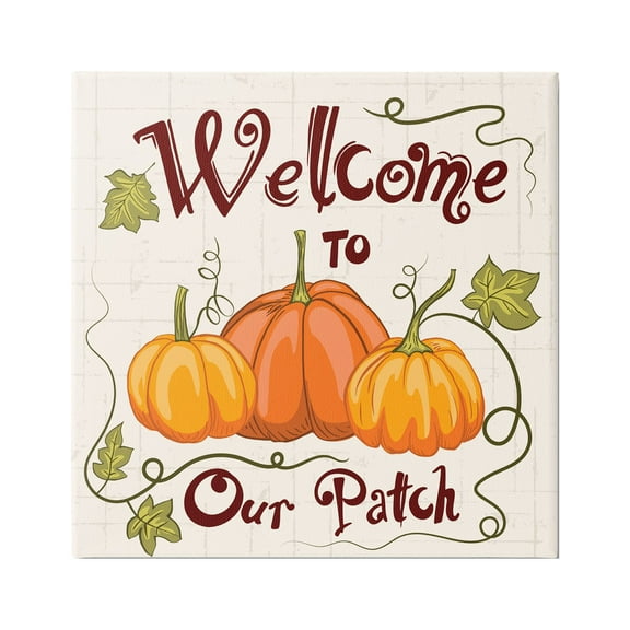 Stupell Industries Whimsical Fall Welcome Pumpkins Inspirational Painting Gallery Wrapped Canvas Art Print Wall Art, 17 x 17