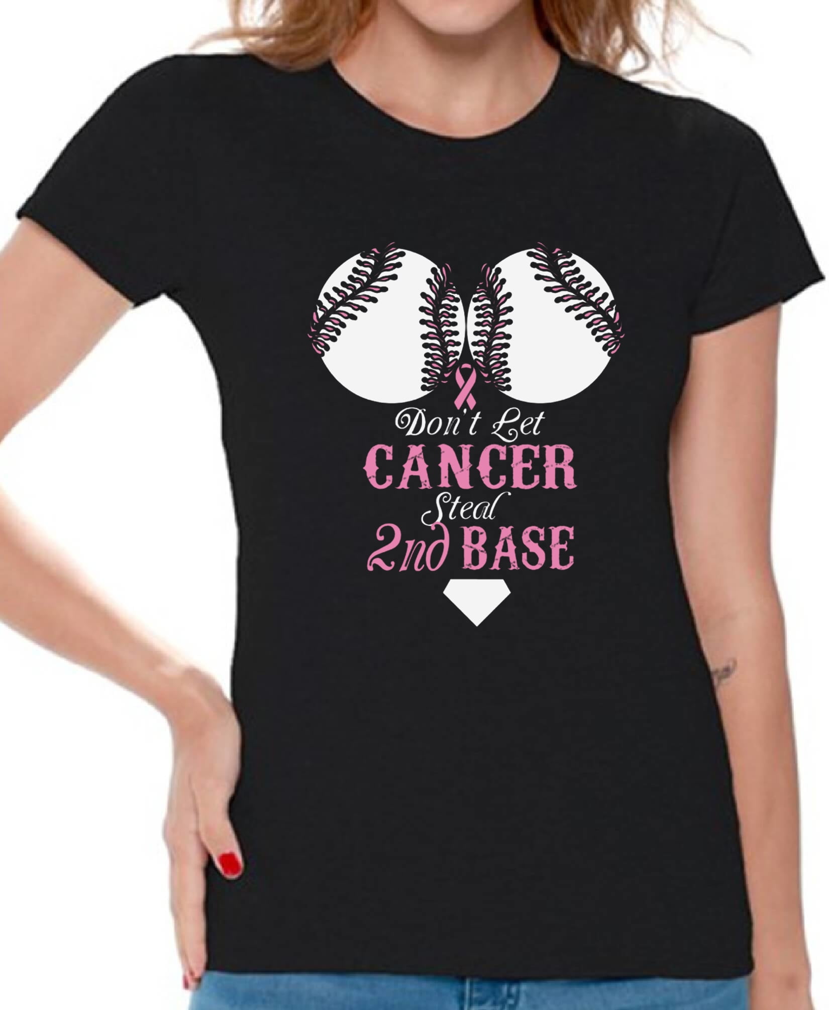 Don't Let Cancer Steal 2nd Base T-shirt Breast Cancer Awareness Long Sleeve Tee 
