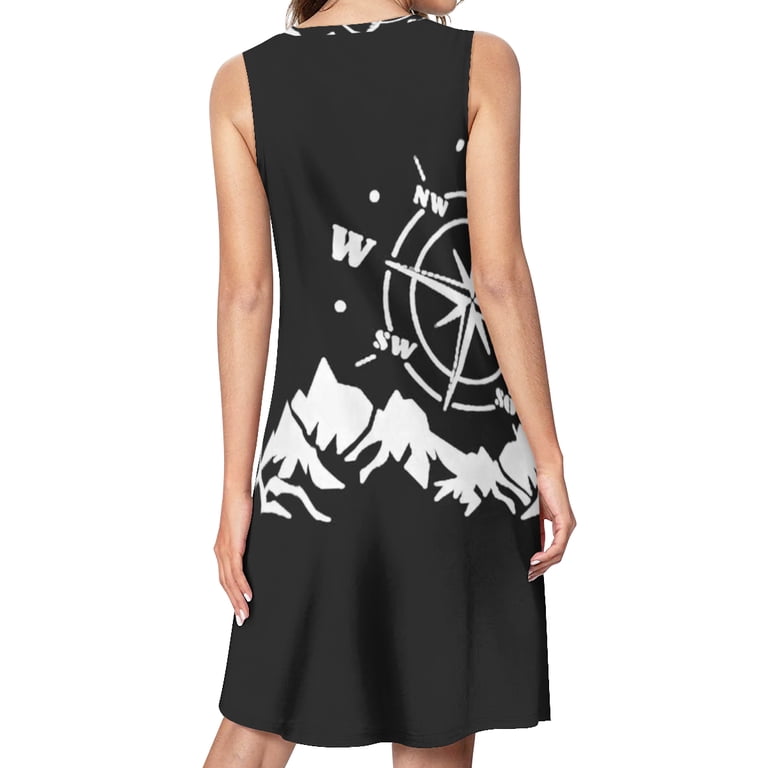 hiking dresses for women Compass Camping Mountains Spring Summer Fashion T-shirt Dress Casual Sleeveless Loose Sundress with Pockets bump friendly Size:3X(22-24) Elegant Gold Mother of Winter hiking gear