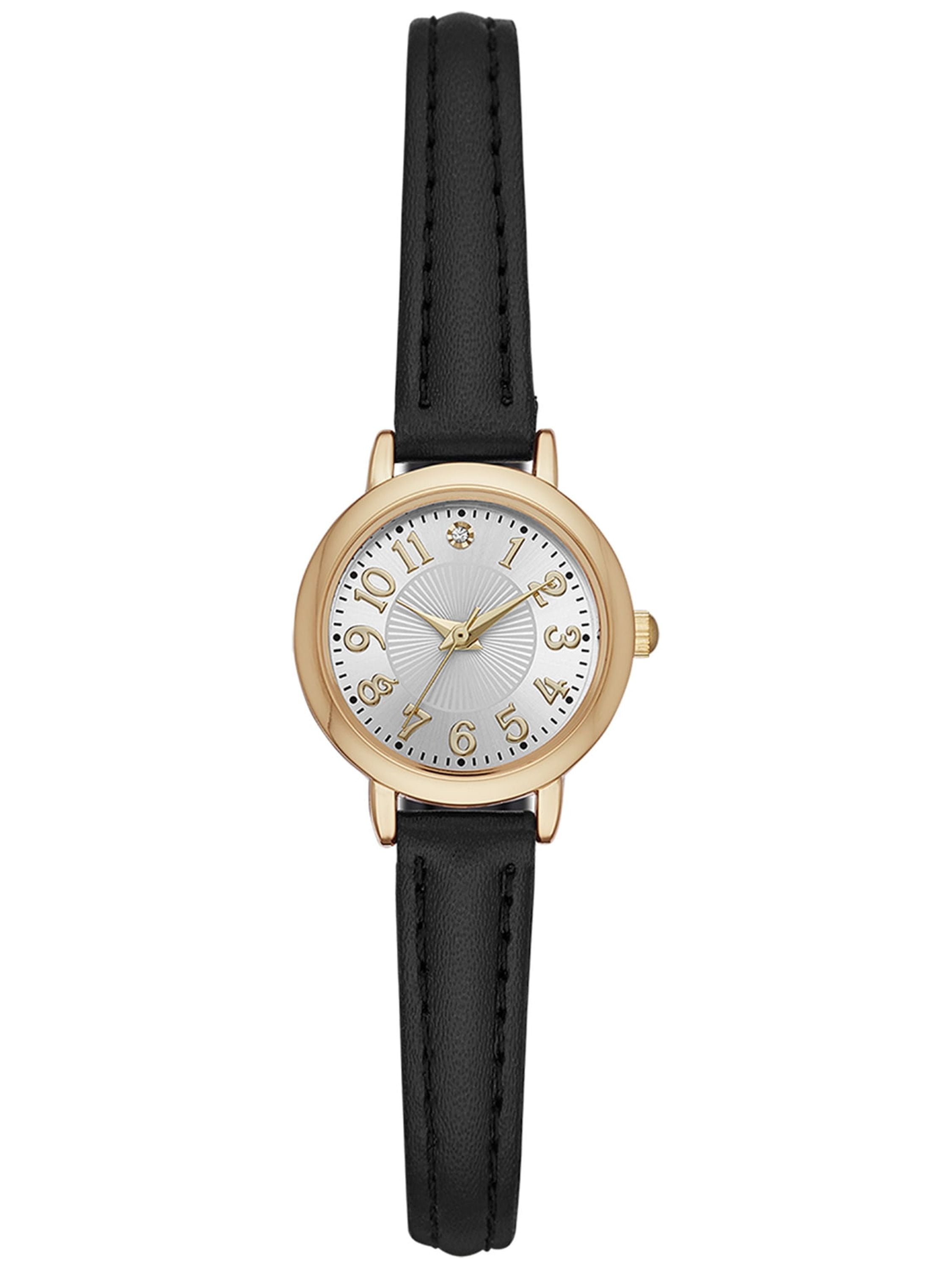 Time and Tru Women s Gold Tone Crystal Accent Watch with Faux Leather Strap Walmart