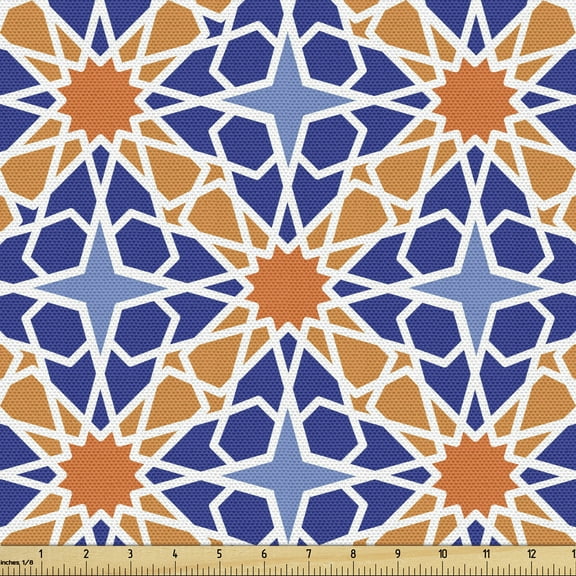 Ambesonne Boho Fabric by the Yard Upholstery, Moroccan Stars Design, 2 Yards, Multicolor