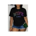 thumbnail image 1 of Women's Plus Size "Wife Life" Graphic Tee - Casual Short Sleeve Crew Neck Top, Vibrant Rainbow Letter Print, Soft , Perfect for Spring & Summer, 1 of 6