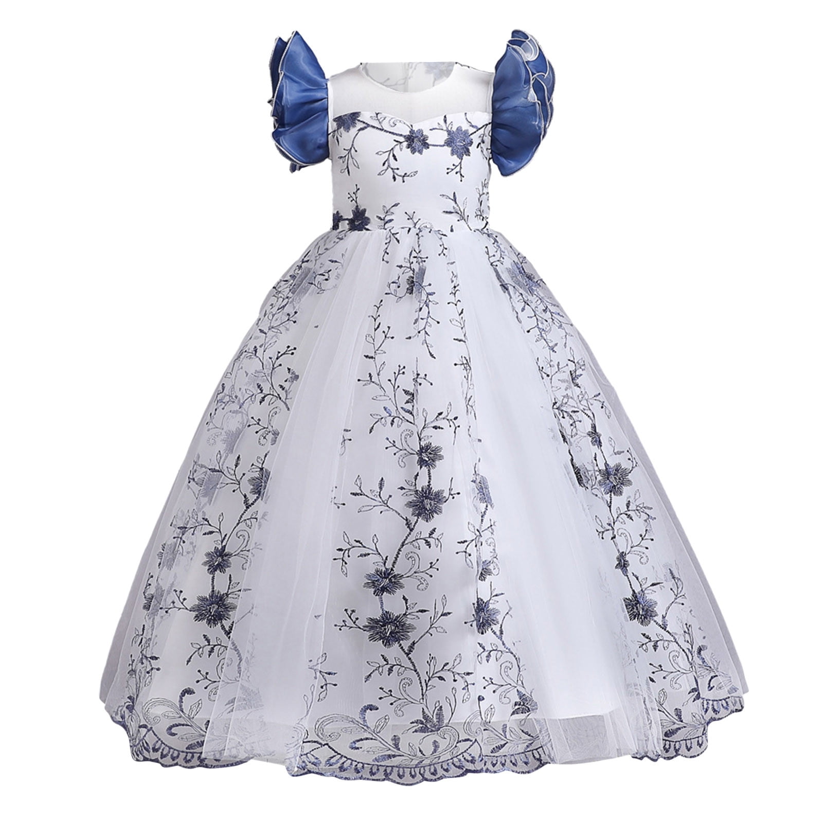 TAIAOJING Toddler Baby Girls Dress Kids Dresses For Birthday Long Elegant  Flying Sleeve Mesh Princess Flower Wedding Dresses For 11-12 Years