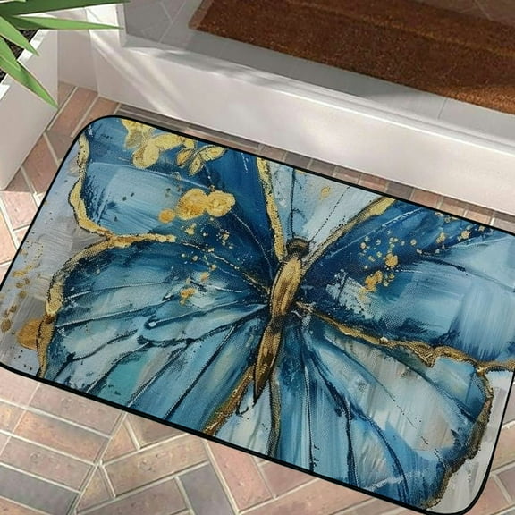 Pratyus Butterfly Door Mat Outdoor Indoor Welcome Mats, Recycled Rubber Backing, Burlap Felt Top, Anti-Slip for Yard Patio, Home Entrance, Four Seasons Use 19.68*39.37 in