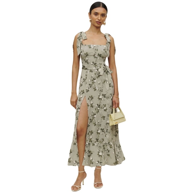Vestido de mujer, tirantes con cordones y abertura en el pecho, vestido floral, nueva moda de primavera y verano