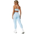 thumbnail image 4 of IDOPIP Women 2 Piece Workout Sets Color Block Strappy Sports Bra High Waist Leggings Gym Yoga Pilates Sports Outfits L Ice Blue, 4 of 8