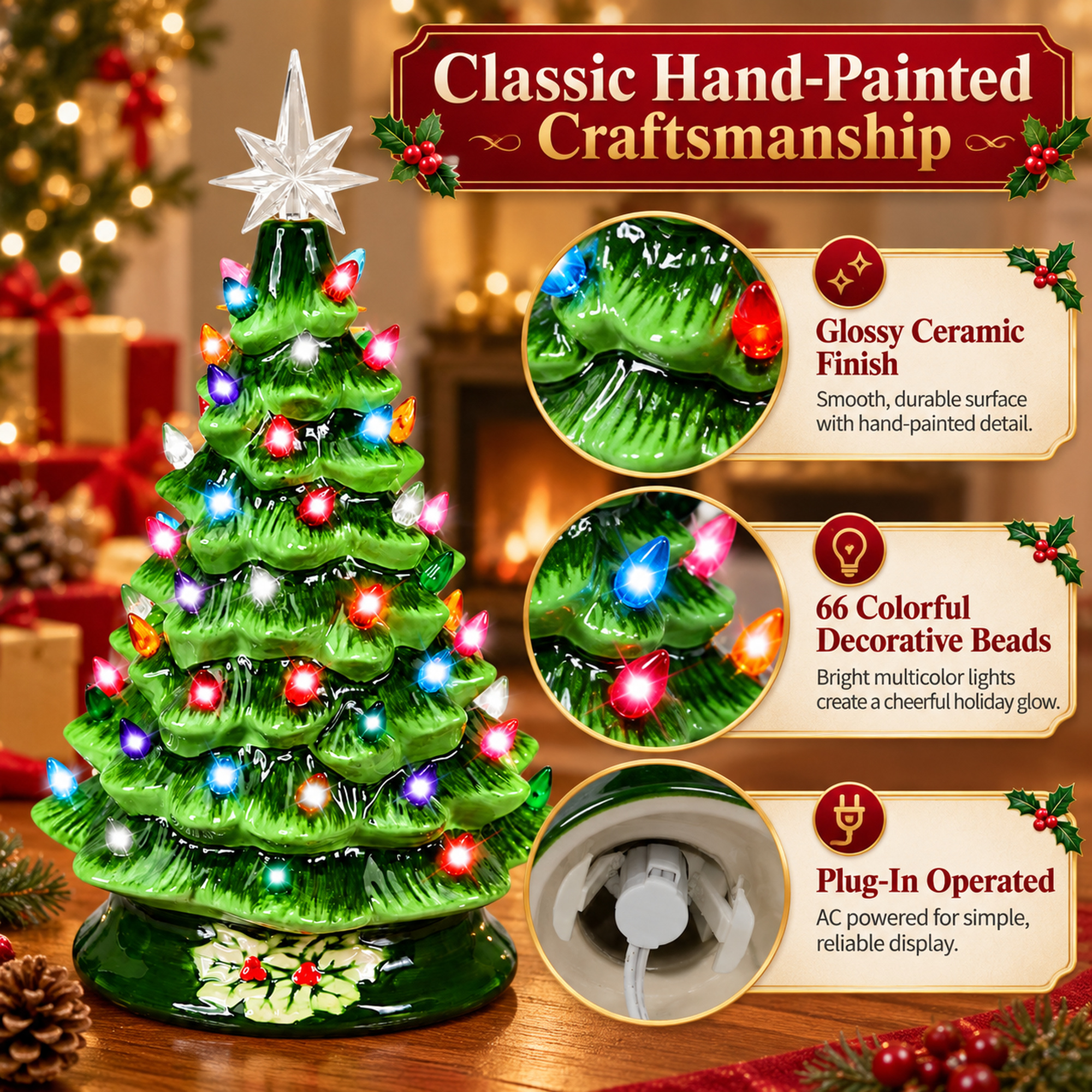 Vebreda 15" Ceramic Tabletop Christmas Tree with Lights photo 3
