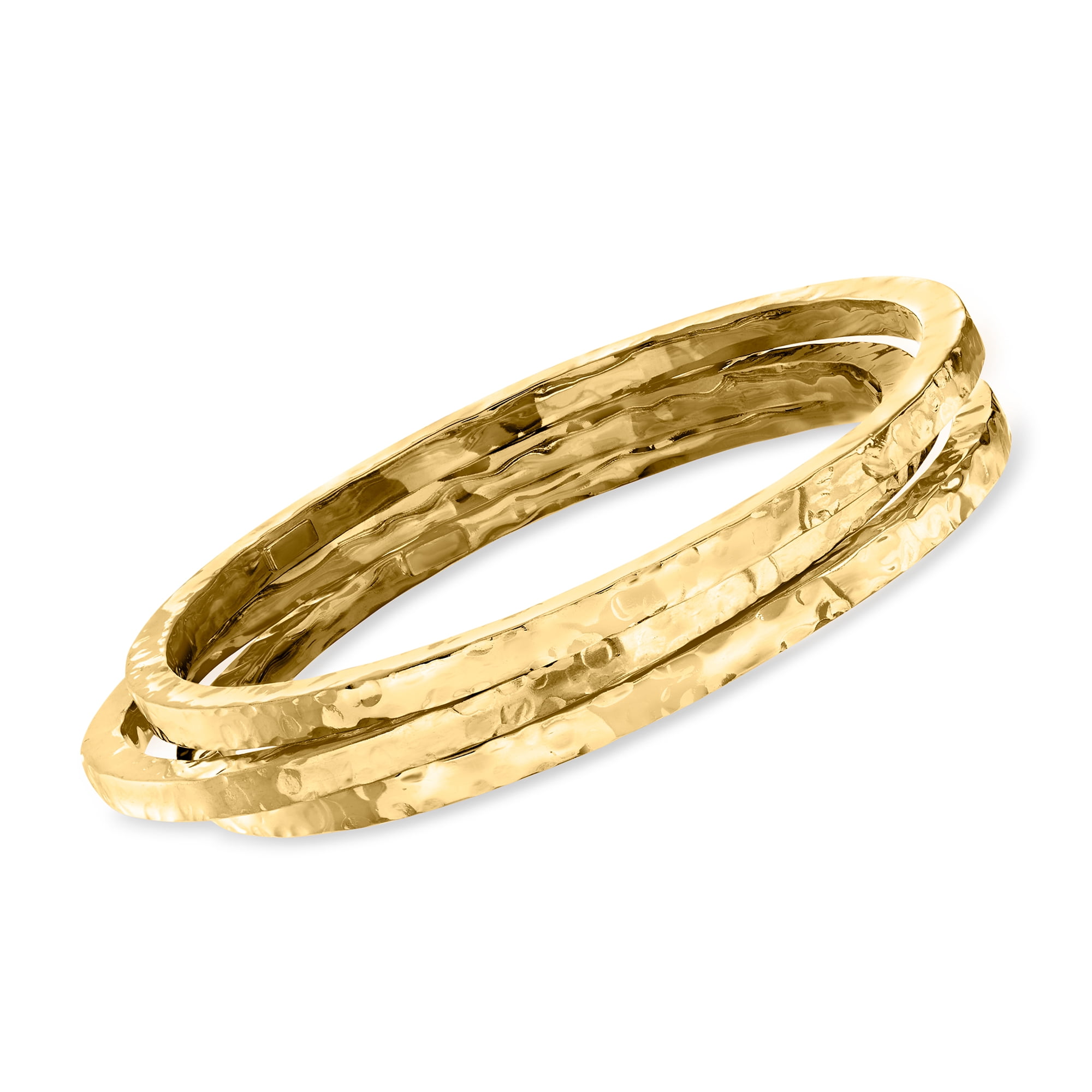 Ross-Simons Italian 18kt Gold Over Sterling Jewelry Set: 3 Hammered Bangle Bracelets, Women's, Adult